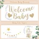 Amandir Baby Shower Decorations Neutral Beige Balloons Welcome Baby Banner, Cake Topper, Paper Lanterns, Pom Poms Flowers Tassels, Circle Dots Star Garland, Gender Reveal Boho Birthday Party Supplies