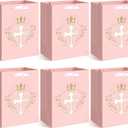 Humyoun 6 Pcs Pink Baptism Christian Religious Gift Bags with Cross Design Bulk 10.6 x8.2 x5.5 First Communion Baptism Confirmation Gift Bag for Baby Wedding Easter Clergy Day