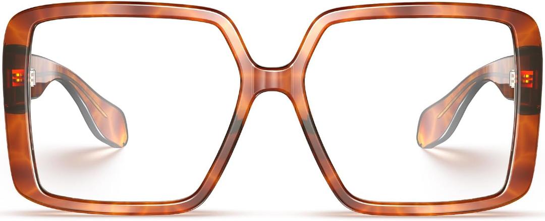 VISOONE Oversized TR90 Blue Light Blocking Glasses Fashion Accessories Non Prescription for Women Harvard (Amber Tortoise)