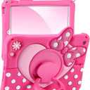 Boaretiu Kids Case for iPad 9th/8th/7th Generation 10.2 Inch 2021/2020/2019 - Cute Girly Cartoon Soft 3D Silicone Cover with Strap & Rotating Stand for Girls Teens, Bow Heart