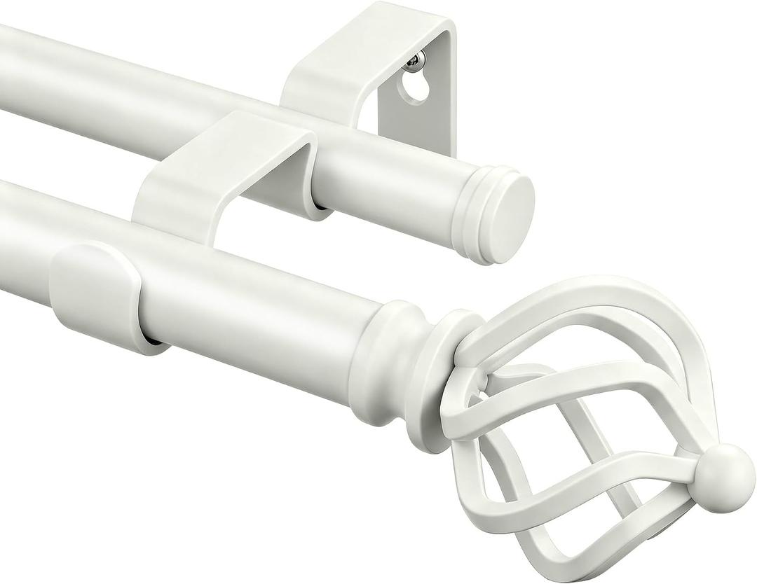 KAMANINA Double Curtain Rods for Windows 36 to 72 Inches Ivory White