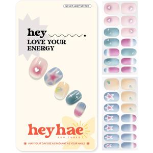Heyhae Semi Cured Gel Nail Strips | No LED Lamp Needed | Marble, Spring | Easy Apply & Remove, Salon Quality | Includes 28 Strips, 1 Prep Pads, Nail File & Wooden stick - Hey, Love Your Energy