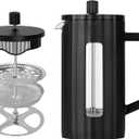 The jze French press, borosilicate glass French press coffee maker, 3 layer stainless steel tea press,34oz large french press, suitable for home, office, kitchen, travel, fashion black