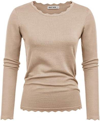GRACE KARIN Women's High Stretchy Long Sleeve Pullover Sweater Blouse Top, L