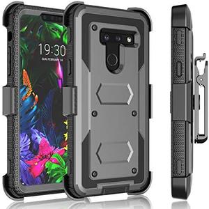 Tekcoo Holster Clip Case for LG G8 / LG G8 ThinQ, [Tshell] Shock Absorbing [Built-in Screen] Secure Swivel Locking Belt Defender Full Body Kickstand Carrying Sturdy Phone Cases Cover [Gray]