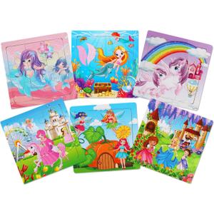 Wooden Puzzles for Toddlers 3-5 Years Old(Set of 6), 9 Pieces Preschool Educational and Learning Animal Jigsaw Puzzle Toy Gift Set for Girls (Princess)