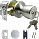 Satin Nickel Door Knob with Lock and Key Round Ball Lock Interior/Exterior Door Knob for Bedroom Or Bathroom (1 Pack)