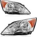 APSVE 2Pcs Headlight Assembly Compatible with 2007-2011 Honda CRV CR-V Headlights Headlamp Driver Passenger Side, Chrome Housing Amber Corner