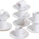 White Porcelain 8-Piece Espresso Cup Set - 3.3oz Demitasse Cups and Saucers Set, Elegant design with gold trim, Perfect for Espresso, Turkish Coffee, and Dessert Drinks, Gifts