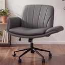 Dowinx Criss Cross Chair with Five-Level Adjustable Arms and Wheels - Comfortable Ergonomic PU Leather Swivel Vanity Chair - Computer Makeup Gaming Chair for Home Office, Bedroom, Vanity Room (Grey), 26.38in x 20.47in x 12.6in