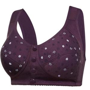 GENEHELF Daisy Bras for Older Women Breathable Front Close Button Bras, Full Coverage Comfort No Underwire Front Buckle Corset Bra (Purple, S)