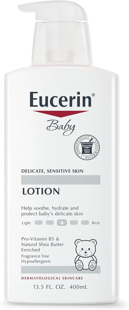 Eucerin Baby Body Lotion, Hypoallergenic and Fragrance Free Baby Lotion with Pro-Vitamin B5 and Shea Butter, 13.5 Fl Oz Bottle