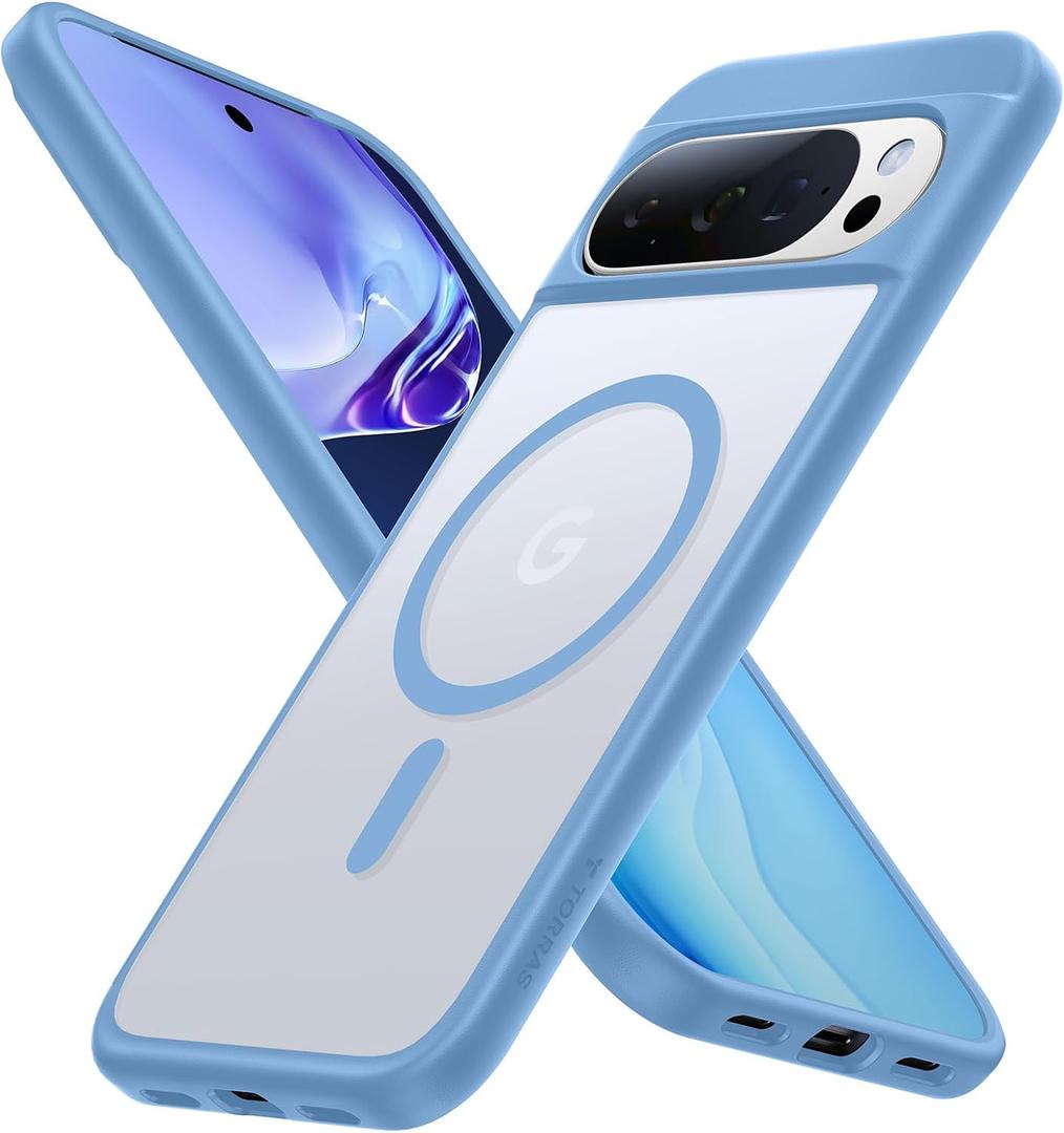 TORRAS Magnetic Shockproof for Google Pixel 10 Pro Case/Pixel 10 Case[Military Grade 12FT Drop Protection][Fit for MagSafe], Slim Matte Translucent & Sturdy Armor Case for Pixel 10/10 Pro, Sky Blue