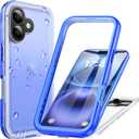 Cozycase for iPhone 16 Case Waterproof - 360 Heavy Duty with Screen/Camera Protector Shockproof IP68 Underwater Dustproof Water Dust Shock Proof Full Body/Front and Back Case Blue/Frosted Clear