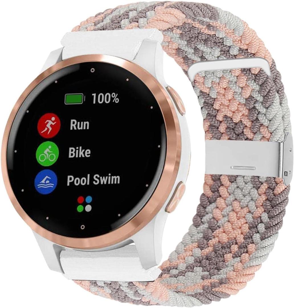 Abanen Braided Elastic Loop Watch Bands for Garmin Venu 2S / Venu 3S/ Vivoactive 4S / Vivomove 3S, 18mm Elastic Soft Stretchy Nylon Quick Dry Women Wristband Strap for Forerunner 255s/265S
