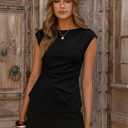 Womens Short Sleeve Tops Dressy Business Casual Crew Neck Peplum Shirts 2026 Summer Trendy Work Blouse (Black, M)