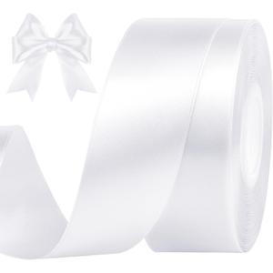 1-1/2 Inches 50 Yards White Satin Ribbon, Solid Fabric Ribbon Roll for Flower Bouquets, Gift Wrapping, Wedding, Handmade Crafts