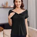Deyeek Chemo Shirts for Port Access Women 2 Side Snap Short Sleeve Shoulder Surgery Rotator Cuff Dialysis Recovery Shirts (Black, S)