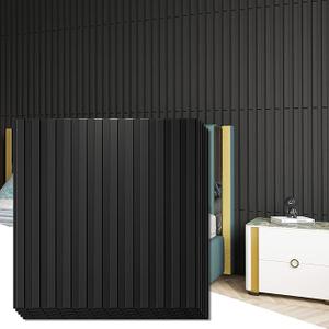 Art3d Slat Wall Panel, 3D Fluted Textured Panel 12-Tile 19.7 x 19.7in. - Cover 32 Sq.Ft., Black