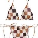 ZAFUL Triangle Bikini for Women 2 Piece Halter Bikini Sets Sexy High Cut Bathing Suit Side Tie Swimsuits (Small, 0-coffee-plaid)