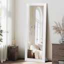 Full Length Mirror 65"x22" - Beveled Edge Rustic White Dressing Mirror, Solid Wood Frame, Wall Mounted or Standing for Bedroom, Entryway, Living Room