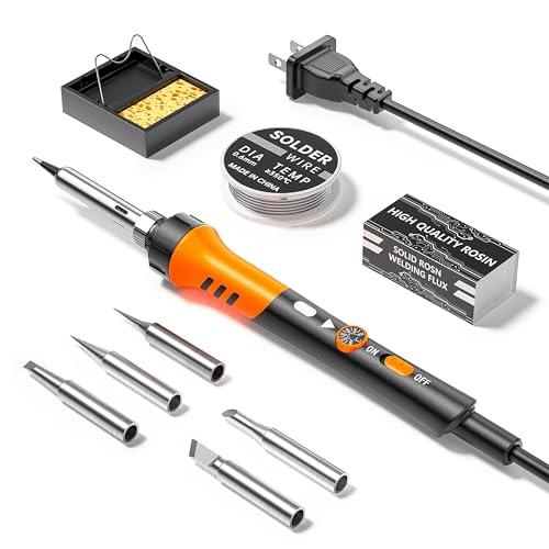 60W Adjustable Temperature Soldering Iron Kit - 9-in-1 With 5 Tips, Solder Wire Stand for Soldering and Repair