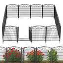 10 Panels No Dig Decorative Garden Fence with Gate, GATKITOM 31.3in(H) x 21.7ft(L) Rustproof Animal Barrier Metal Dog Fence Outdoor for Yard, Patio, Temporary Garden Fencing with Ground Stakes