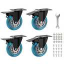 2 in Plate Caster Wheels - Heavy Duty with Brake 800LBS,Industrial Casters Set of 4,Locking,360 Swivel,No Noise Polyurethane Castors,Non Marking Blue Castor Wheels for Furniture,Carts,Cabinet,Table