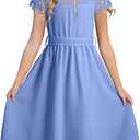 blibean Girls Summer Flower Dresses Semi Formal Lace Wedding Dress Size 6-15 Years (Blue, M)