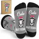 3 x Raccoon Socks  Hilarious Christmas Gifts Design, Perfect for Raccoon Lovers, Stocking Stuffers and Funny Gifts, Comfortable Raccoon Socks for Women, Warm, Soft, and Unique (Gray)
