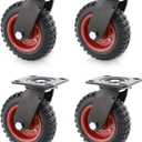 POWERTEC 8 Inch Caster Wheels Set of 4, Heavy Duty Swivel Plate Casters with Rubber Knobby Tread for Workbench, Dolly, Cart, Trolley, Wagon and Chicken Coop, Large Rubber Castor Wheels (17051-P4)