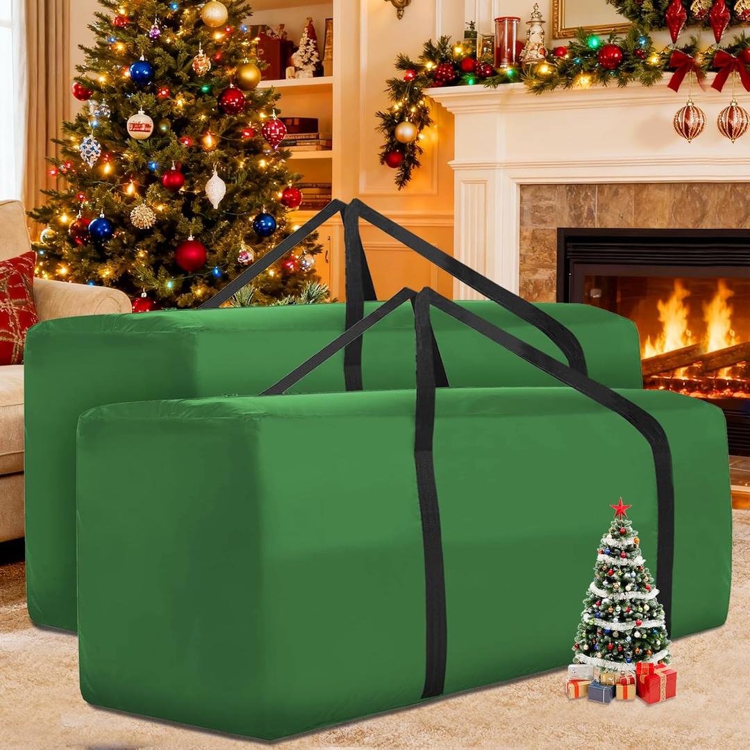 Christmas Tree Storage Bag Fits Up to 12 ft Tall Christmas Tree, 420D Oxford Extra Large Heavy Duty Xmas Tree Bag Waterproof Tree Storage Bag with Zippers and Reinforced Handle, 68" X 30" X 20", 2P