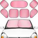 Hanaive 7 Pieces Car Window Shades Car Sun Shade Windshield Set Includes 3 Front Rear Sun Visor for Auto, 4 Side Window UV Rays and Heat Protection, Foldable with 12 Suckers(Medium,Pink)