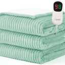 Homemate Heated Blanket Electric Throw - 50"x60" Heating Blanket Throw 1/2/4/6/8 Hours Auto-Off 10 Heat Levels Over-Heat Protection Soft Flannel Sherpa ETL Certification (14 - Lichen (Striped))