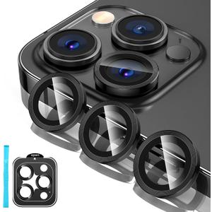 Tensea Camera Lens Protector Compatible for iPhone 17 Pro Max/17 Pro/15 Pro Max/15 Pro/16 Pro Max/16 Pro/14 Pro Max/14 Pro, Metal Tempered Glass Cover Camera Screen Protector Accessories,Case Friendly (Black)