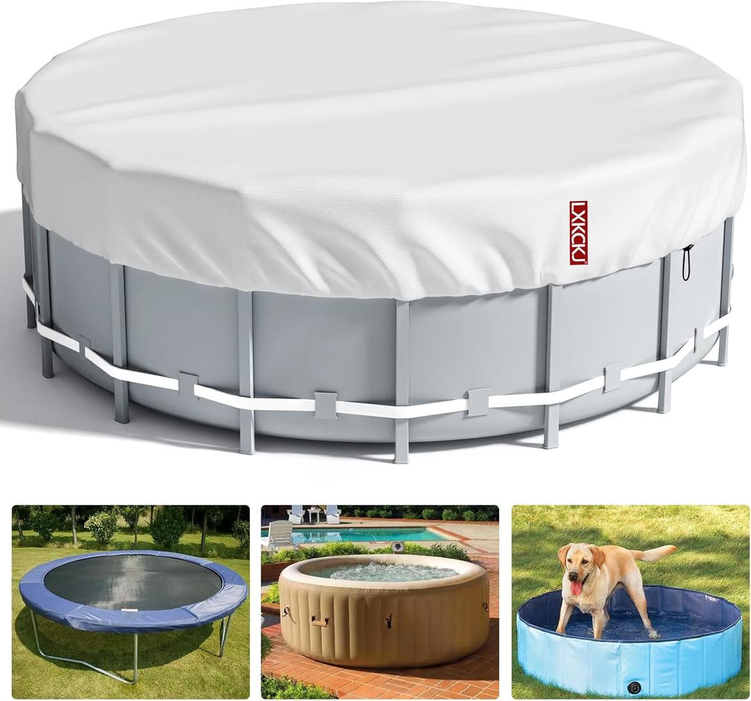 LXKCKJ 8 Ft Round Pool Cover, Solar Covers for Above Ground Pools, Stock Tank Pool Cover Protector with Pool Cover Accessories, Round Hot Tub Cover Ideal for Waterproof and Dustproof (Silver)
