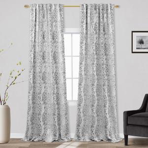 Patterned Living Room Curtains Drapes 108 Inch Long 2 Panels,Extra Long 50% Blackout Black Out Light Filtering Back Tab Boho Print Pattern 9FT Length Ceiling Curtains for Tall Window,Black