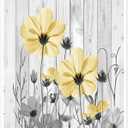 HVEST Yellow and Gray Canvas Wall Art for Living Room Flower and Leaf Plant on Rustic Wood Pictures Wall Decor Wildflower Unframed Wall Art Prints for Bedroom Bathroom Decor,16L X 12W inches