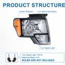 Headlights for 2009-2014 Ford F150 Pickup F-150 2010 2011 2012 2013 Amber Reflector Chrome Housing