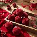 VioraWhite 8 Pcs Burgundy Red Crochet Christmas Ornaments Balls 3.15 Inch Velvet Knitted Balls Ornaments Handmade Crochet Decoration for Xmas Tree Farmhouse Decor