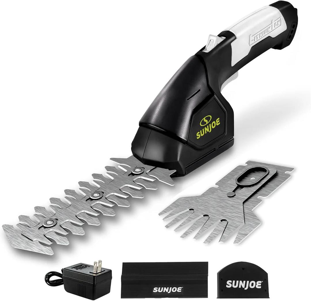 Sun Joe HJ604C Cordless Grass Shears and Hedge Trimmer, 2-in-1 Handheld Shrub Trimmer, 7.2V Lithium-Ion Battery, 1250 RPM Steel Blades, Charger Included