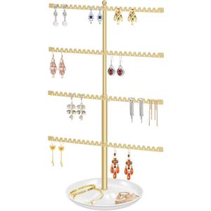 4-Tier Earring Holder Organizer Stand，Stud Earring Organizers and Storage with Ring Tray, Adjustable Earring Rack Jewelry Display Tree, 96 Holes and 88 Grooves for Earrings for Women Girls