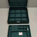 Juvale Velvet Jewelry Box Organizer - 10.5 x 10.5 x 3.5 in, Green - Lockable 2-Tier Travel Jewelry Case & Earring Storage - Removable Tray & Built-In Necklace Organizer