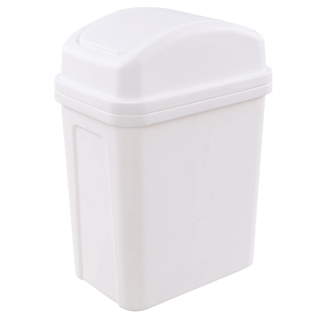 2 Gallon Small Waste Basket with Swing-Lid, Plastic Swing-Top Trash Can, White