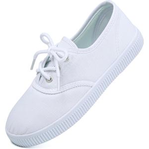 Toddler Kids White Canvas Shoes for Boys Girls Sneakers Slip-on Comfortable Fashion Light Weight Skin-Friendly Causal Running Tennis Shoes (Toddle/Little Kids/Big Kids) (9.5 Toddler, White-lace Up2)