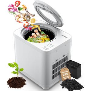 AIRMSEN 4L Electric Composter for Kitchen, 3H Rapid Composting, 320 Drying, Built-in Serrated Blade and 2 Odorless Filter, White