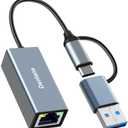 Denlane USB 3.0 to Ethernet Adapter, Ethernet to USB C Adapter 2-in-1, RJ45 Gigabit Network (1000Mbps) Hub Compatible with iPhone 15 16 17/USB-C iPad, MacBook/Pro/Air, Laptop, Windows 11/10/8/7, etc