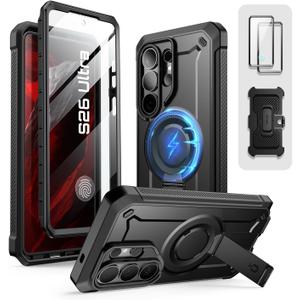 SUPCASE for Samsung Galaxy S26 Ultra Case with Stand, Military-Grade Drop Protection, Compatible with Wireless Charging/MagSafe, Built-in Screen Protector & Front Frame  UB Pro Mag, Black