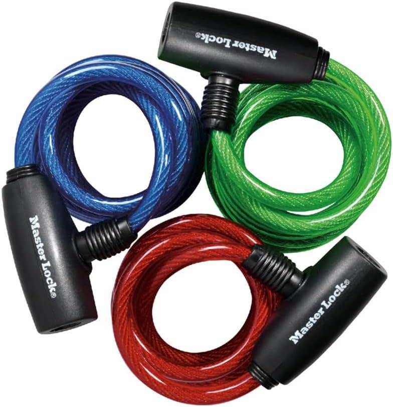 Master Lock Bike Lock Cables with Key, Blue, Green, and Red 3-Pack of Keyed-Alike Bicycle Cable Locks, 6 ft. Long, 8127TRI