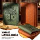 Ovesmusl PU Leather 3 Ring Binder Fits 8.5"x11" Letter Size Paper, 2 Inch Round Ring Binder Holds 500 Sheets, Notepad Paper Cover Loose Leaf Organizer, Green Tree